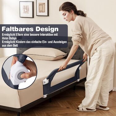 Бортик для ліжка COSTWAY складаний, захисний бар'єр для дитячого ліжка та ліжка для батьків (105x42 см, темно-сірий) з регульованими ременями та швидким складанням