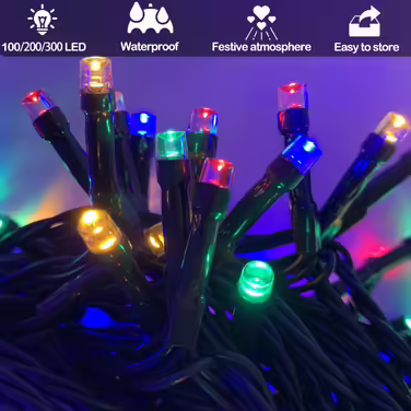 Гірлянда Meision 30 м, 300 LED, різнокольорова, для вулиці та дому, водонепроникна IP44, з таймером і 8 режимами, для балкона, саду, весілля, темно-зелений дріт