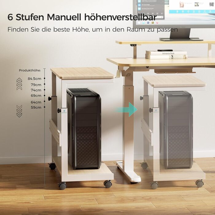 Підставка для комп'ютера EUREKA ERGONOMIC: регульована висота, ATX, для CPU, під стіл, з коліщатками та підкладкою для миші (колір: горіх)