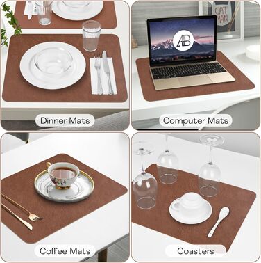 Набори підстав під тарілки з PU-шкіри, 40x30 см, 6 шт, коричневі. Водостійкі, легко миються, для дому, на кухню, на природу.