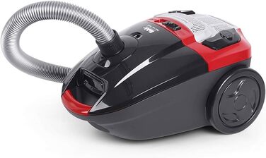 Пилсос Fakir Red Vac Power з мішком, 700W, з кабелем, HEPA фільтр H13, тихий двигун 69dB(A), мішок 3л, радіус дії 9м, чорно-червоний, циліндричний