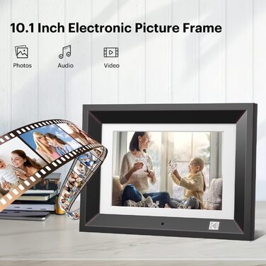 Цифровий фоторамка Kodak 10.1 дюйма з IPS-екраном, відтворення фото/музики/відео, календар, будильник, підтримка USB/SD, автоматичне обертання, з пультом керування, чорний