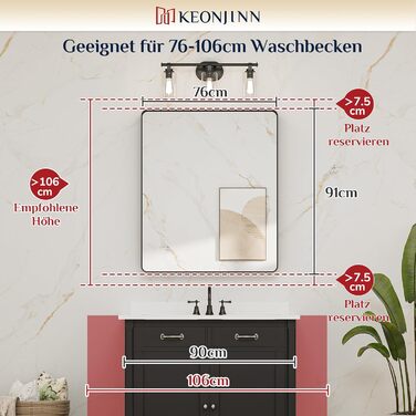 Дзеркало Keonjinn Wand Spiegel 40x50 см з металевим каркасом, прямокутне, для ванної, вітальні, спальні, коридору. Чорний колір.