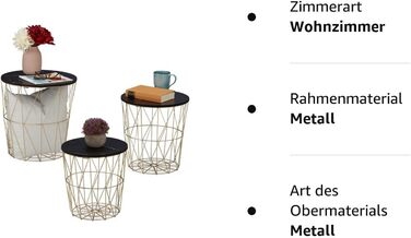 Набір плетених столів Relaxdays з 3 шт. , журнальний столик для вітальні, металевий і мармуровий вигляд, 3 розміри, стіл із дротяним кошиком, чорний/золотий