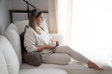 Підголовник Flumi з підлокітниками для читання, перегляду телевізора та відпочинку, подушка для ліжка та дивана з пральною наволочкою, наповнювач Foam, спинка з ручкою для перенесення (Кord, Бежевий)