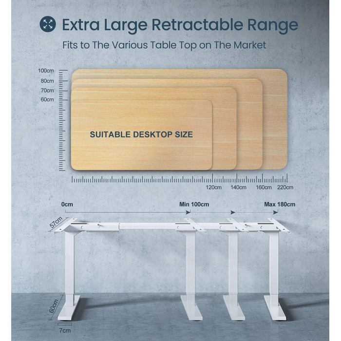 Електричний регульований стіл MAIDeSITe з 2 моторами, 4 пам'яттю та захистом від зіткнень (72-120 см, білий)