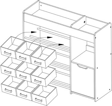 Дитяча полиця для іграшок HOCSOK з 9 ящиками, органайзер для іграшок, великий об'єм зберігання, книжкова полиця для дитячої кімнати, дерево, білий, 90 x 80 x 29,5 см