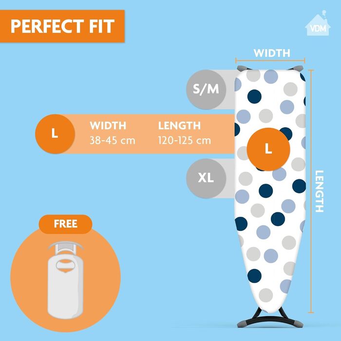 Чохол для гладильної дошки Classic - двошаровий, з шаром пінополіуретану 3 мм, розмір 42-52 см (ширина) та 130-138 см (довжина) - універсальний (Dots, L)