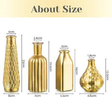 Золота ваза Hewory для декору: набір з 4 ваз для різдвяного декору, весілля та подарунків (22, 19.5, 16, 12.5 см)