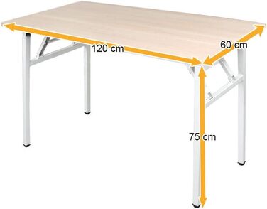 Розкладний комп'ютерний стіл / письмовий стіл 120x60 см з дерева та металу, білий (AC5AW)