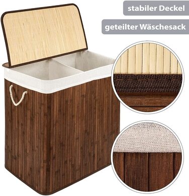 Бамбуковий кошик для білизни PANA ECO з кришкою * дерев'яна сумка для білизни * складаний колектор для білизни * шафа для білизни у ванній * 100 бамбук колір * розмір (104l (52 x 32 x 63 см), коричневий)
