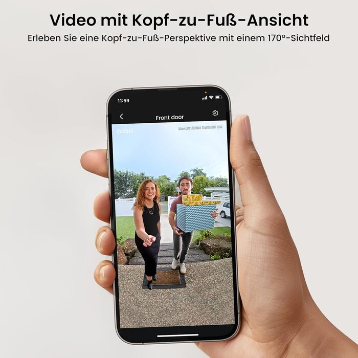 Бездротовий відеодомофон з камерою AOSU 2K HD з PIR-датчиком та детекцією пакунків, сумісний з Alexa