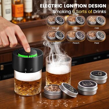 Набір для копчення коктейлів віскі: 6 смаків тирси, 2 склянки, форми для льоду, для віскі Old Fashioned, подарунок для чоловіків