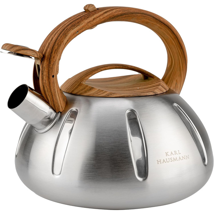 Чайник Karl Hausmann 3L з автоматичним свистком - сріблястий, з нержавіючої сталі для індукційних, газових та електричних плит
