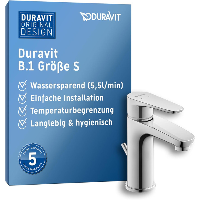 Змішувач для ванної кімнати Duravit B.1 з висувною вилкою, хром (з комплектом для зливу)