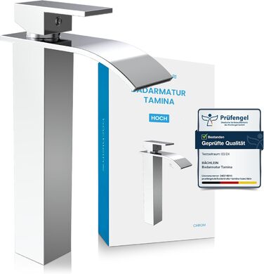 Змішувач для ванної кімнати Bächlein Tamina з водоспадом, однорідний, з довговічною керамічною картридж, комплект для монтажу, хром (висока якість)