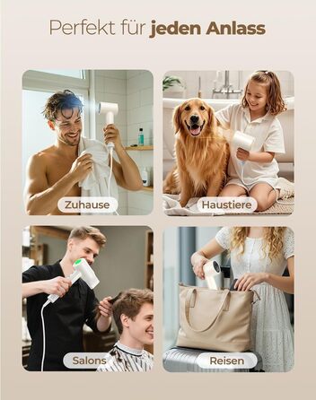 Іонний фен для волосся з дифузором, швидке сушіння 150 000 об/хв, 500 млн негативних іонів, 8 температурних режимів з LED-дисплеєм, для кучерявого та густого волосся, бежевий