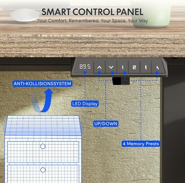 Регульований стіл FLEXISPOT 160x80 см з гачками та стільницею 25 мм, LED-дисплеєм та функцією пам'яті (Акорн, Білий)