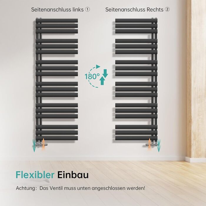 Овальний електричний рушникосушар EMKE 1120x400 мм, антрацит, 408 Вт