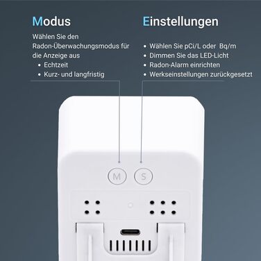 Виявник радону Ecosense EB100 EcoBlu: моніторинг радію, простий у використанні, білий