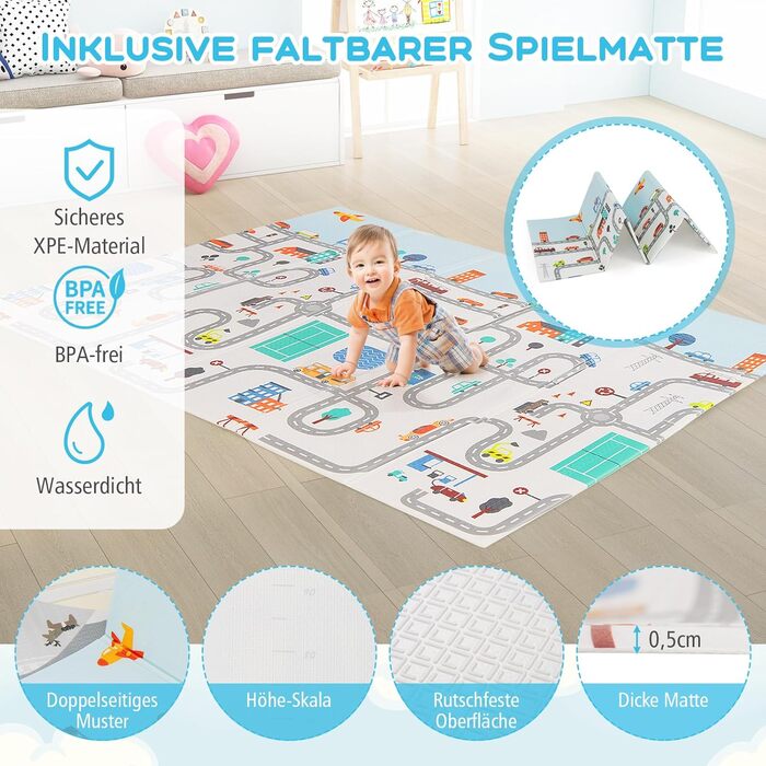 Манеж для дітей DREAMADE 189x158 см з матрацем, кільцями, 50 кульками, сумкою, захисний паркан для малюків 0-3 років, світло-сірий