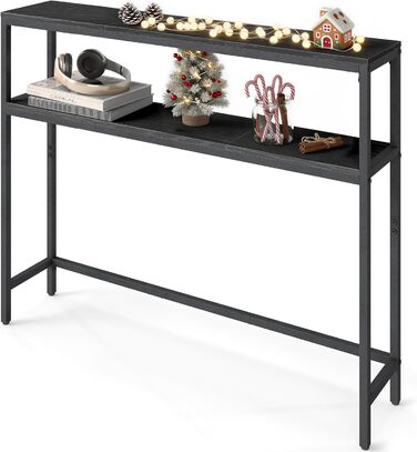 Консольний столик VASAGLE LNT131B22 - вузький журнальний столик з 2 полицями, 20 x 100 x 80 см, для передпокою, вітальні, спальні, антрацит-чорний