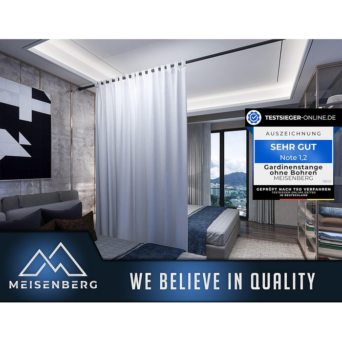 Телескопічна штанга для кріплення 260-310 см, матовий чорний, Ø 25 мм, багатофункціональна штанга без свердління. Підходить для штор, душових штор, ванних кімнат та балконів.