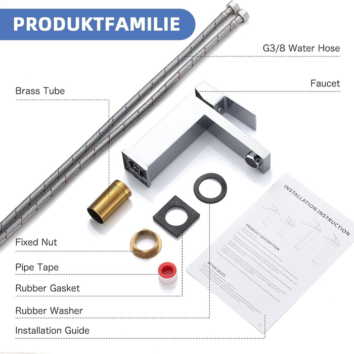 Змішувач для ванної кімнати на мийку, хромований, з висотою 164 мм, однорідний, з гарячою та холодною водою, G3/8