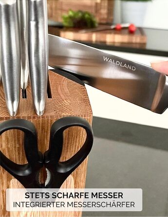 Набір ножів WALDLAND Premium: 7 предметів з бруском для точіння | Набір кухонних ножів з міцного дуба | Преміум якість