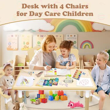 Дитячий стіл зі стільцями, дитяча група для сидіння, регульована по висоті з HDPE та ABS, багатофункціональний дитячий стіл для дітей 2-10 років, ергономічний стіл-стілець для дитячої кімнати (120*60 см, колір дерева)