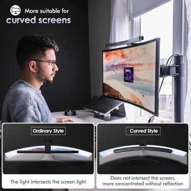 Світлодіодна лампа для монітора Quntis Curved 38см з сенсорним керуванням та пультом, захист від синього світла, регулювання яскравості, для офісу та дому