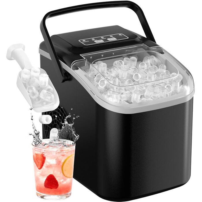 Машина для приготування льоду 12 кг/24 год, компактна модель 1,2 л, самоочищення, кошик/лопатка для льоду, 8 кубиків за 6-9 хвилин, для кухні/офісу/вечірки/дому/RV