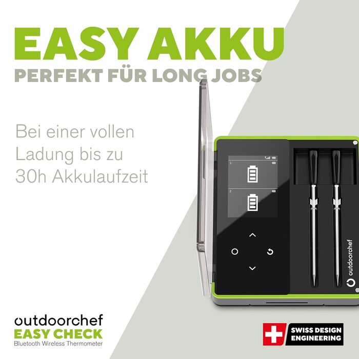 Термометр для гриля Outdoorchef Easy Check Quadro з Bluetooth, 4 датчики, 200м, миюча посудомийній машині, з магнітною док-станцією