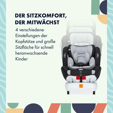 Бортове автокрісло Babify для немовлят і дітей, 0 місяців - 12 років, регульоване на 360, портативне та безпечне сидіння, зручне крісло з м'якою оббивкою. Сірий