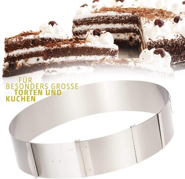 Регульоване кільце для торта XXL - з його допомогою можна легко приготувати великі торти для вашого сімейного торжества - виготовлене в Німеччині кільце для випічки з нержавіючої сталі для тортів XXL діаметром 35-49 см - кільце для торта можна мити в посу