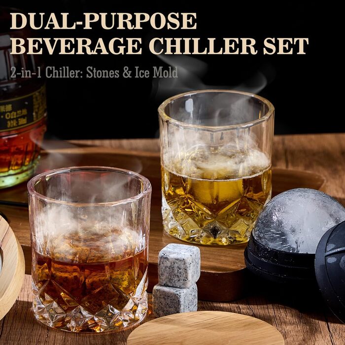 Набір для копчення віскі – Old Fashioned Cocktail Geschenkset з 6 ароматичними дерев'яними чіпсами, 4 гранітними камінцями, запальничкою та аксесуарами для любителів віскі та коктейлів (без бутану) (силіконова куля & гранітні камені)
