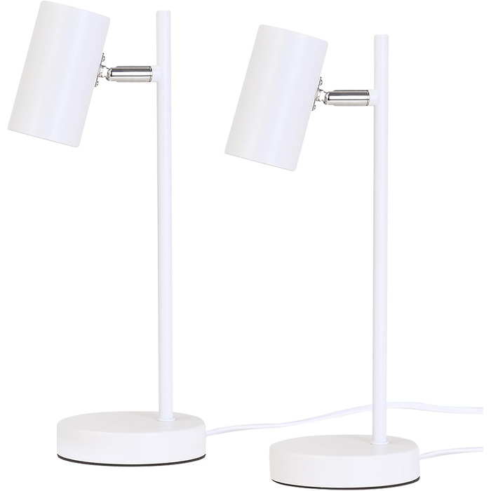 Настільна лампа для вітальні, спальні та офісу: поворотна 350°, цоколь GU10, металева, з вимикачем, білий (2 шт.)