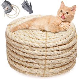 Сизалева мотузка для когтеточки, Homewit 8мм (25м), натуральна конопляна мотузка для котів, аксесуари та іграшки, підходить для прикраси саду, аксесуари для котів (з рукавичками) Біла