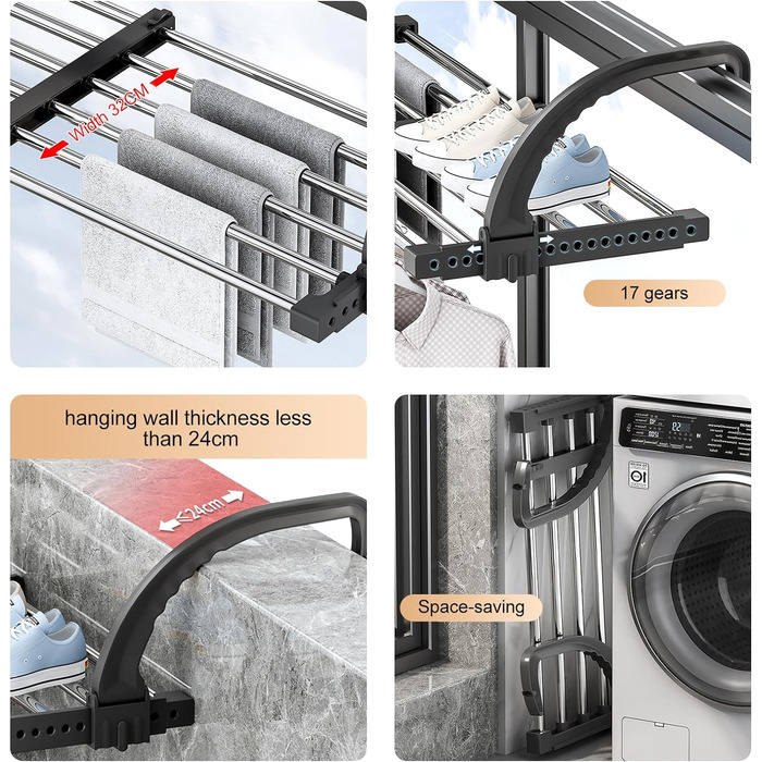 Висувна сушарка для балкона та опалення, нержавіюча сталь (42-66 см, 51-95 см)