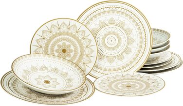 Набір посуду з 8 предметів, набір порцелянових виробів (12 предметів, золотисто-білий), 23587, серія Mandla Gold Black