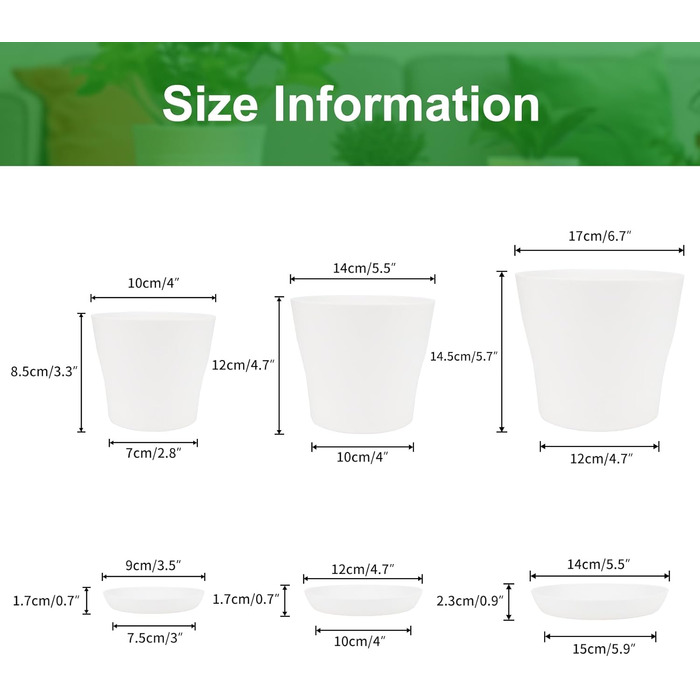 KINGLAKE Набір горщиків для квітів 8 шт. 17 см, пластикові горщики для рослин, квітів, кактусів та сукулентів з підставкою, кольорові (білі)