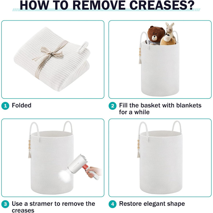 Кошик для білизни YOUDENOVA плетіний, 58L, ручний, з бавовни (білий)