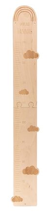Загальна Іменна дитяча дерев'яна мірна паличка Гармонія з тополі з бажаним ім'ям, дитяча мірна паличка з гравіюванням, мотив веселки та хмаринок, приблизно 15 х 100 см.