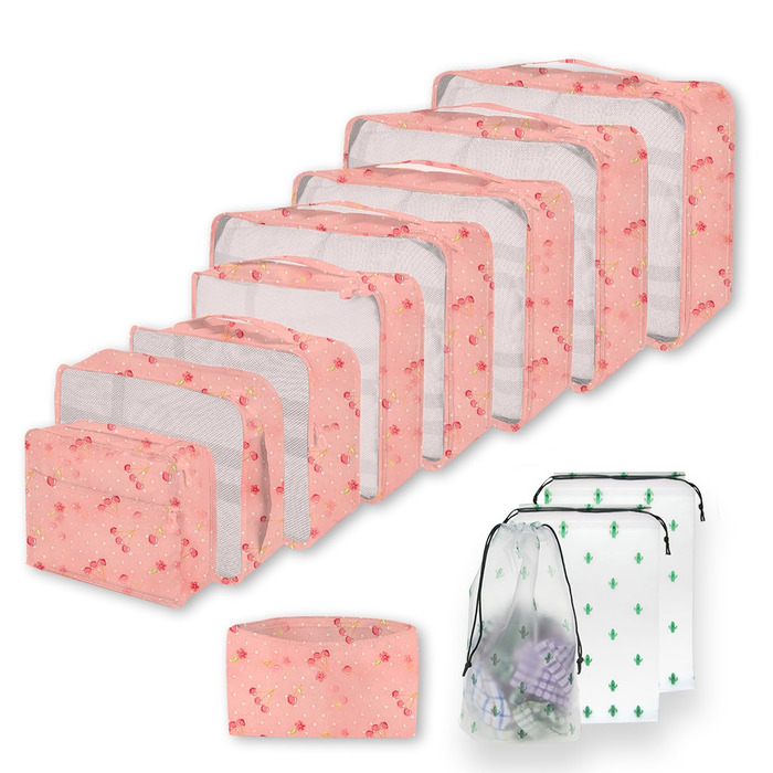Набір органайзерів для валізи та подорожей, водонепроникні пакувальні куби для одягу, 12 предметів, колір Вишневий