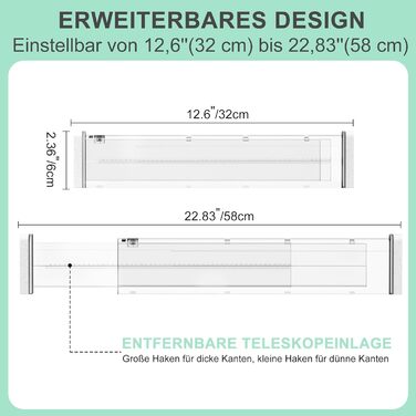 FUNIZE Регульовані роздільники для ящиків з вставками, 8 шт., роздільники 32-58 см + 16 шт. вставок 9-18 см, Органайзер для ящиків, Кухня, Спальня, Офіс, 6 см висота