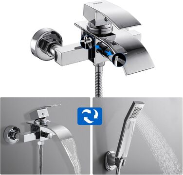 Набір для ванни з водоспадом: змішувач, душова лійка, шланг, кріплення для стіни (хром)