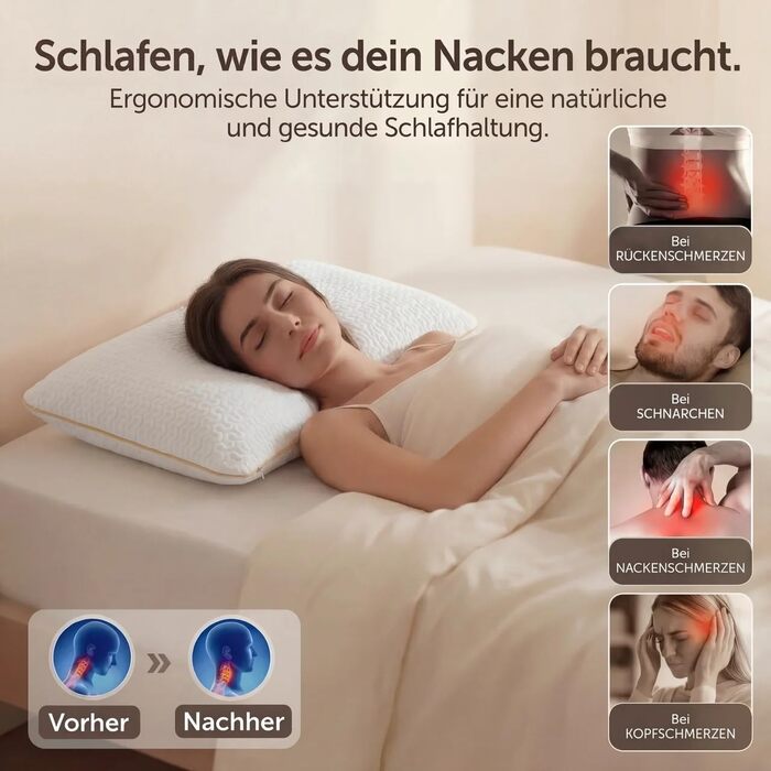 Ортопедична подушка для шиї Air Comfort Flow+ з дихаючим чохлом, піна з пам'яті, 60x40x15 см