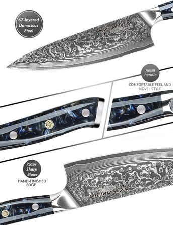 Ніж кухарський 20 см Xuan Серія VG10 Дамаський сталь, ручка з Харчу, чорний зірка