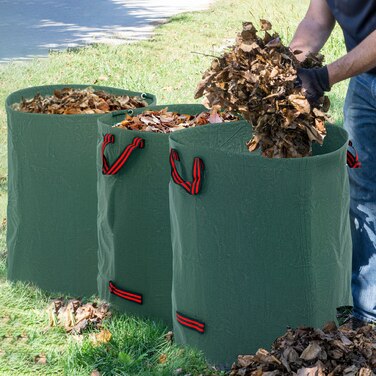 Outsunny Garden Bag 3x300L Водонепроникний мішок для садових відходів з ручками, стабільний мішок для листя, автономні садові мішки із захистом від ультрафіолету, багаторазові мішки для садових відходів Зелені відходи