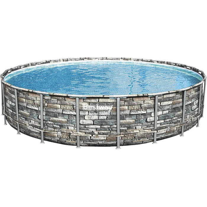 Каркасний басейн Bestway Power Steel Frame, комплектація з фільтруючим насосом, круглий, кам'яний вигляд (671 x 132 см)